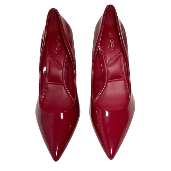 Aldo Women's Stessy Red Faux Patent Leather Mid Heel Pointed Toe Pumps Size 9 - Picture 2 of 11